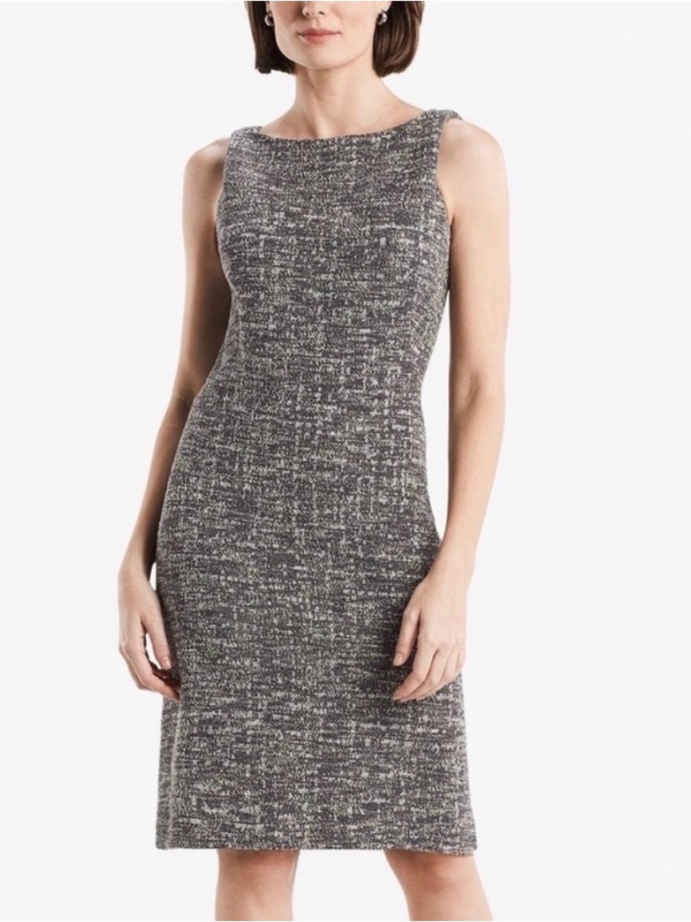 MM La Fleur Sleeveless Twist Strap Gray Tweed Shift Dress